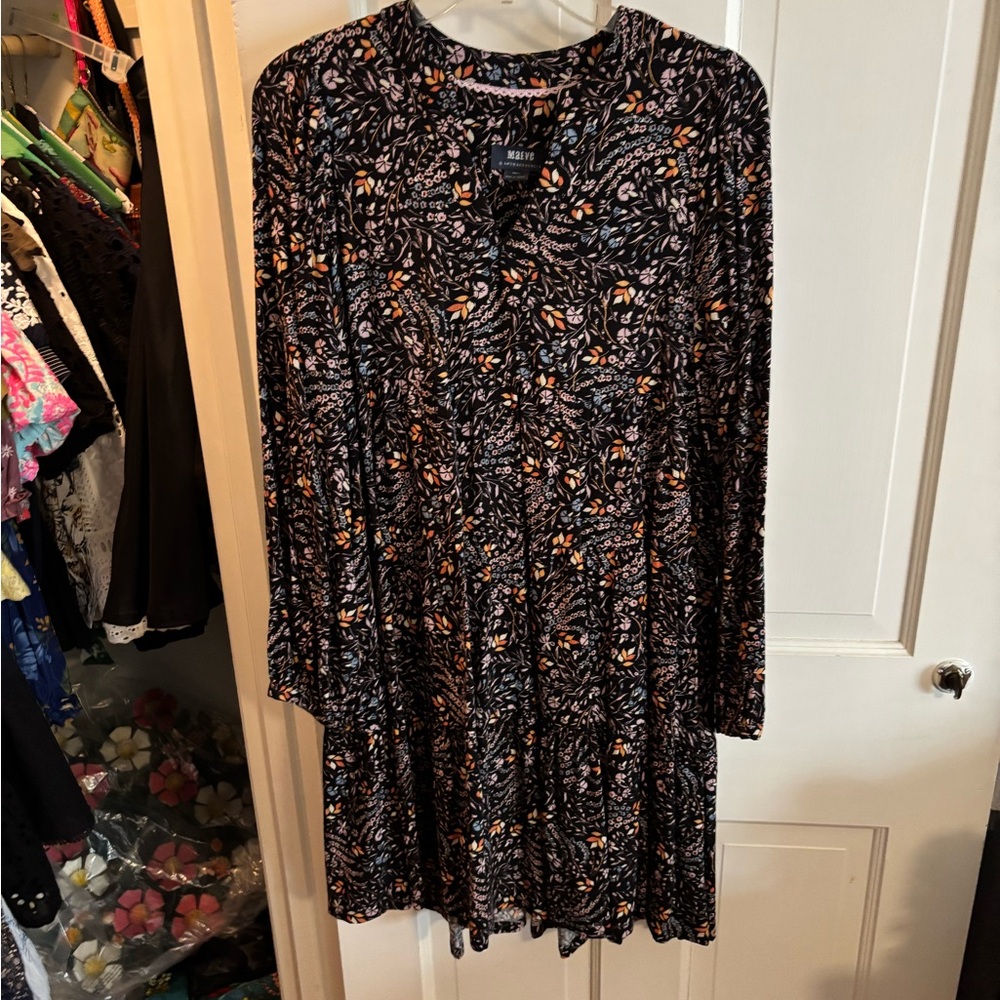 Anthropologie by Maeve Floral Black long sleeve dress.